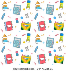 cute seamless pattern hand drawn back to school stationery background vector illustration