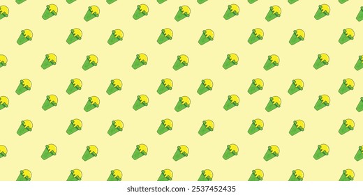 Lindo patrón sin fisuras con helado amarillo derretido dibujado a mano con cono verde para impresiones de verano, carteles, papel de regalo, fondos, Fondo de pantalla, scrapbooking, textil, moda infantil, estacionario