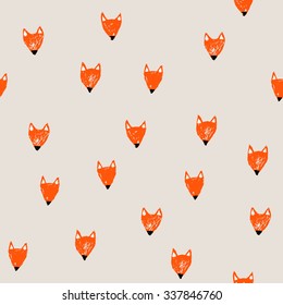 Cute seamless pattern with hand drawn fox