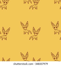 Cute seamless pattern with hand drawn fennec fox