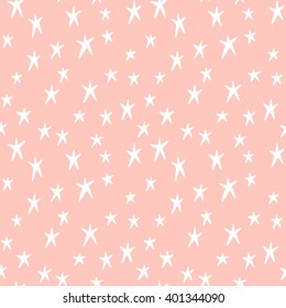 Cute seamless pattern with hand drawn white stars