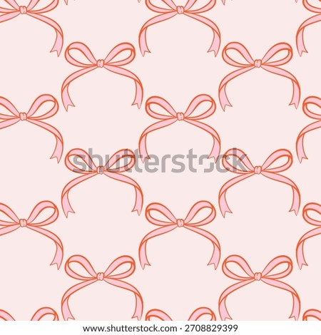 Cute seamless pattern with hand drawn Christmas bows in minimal line art style on a pastel background. Perfect for holiday wrapping, textile and festive decor.