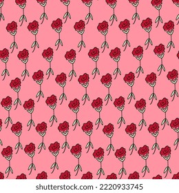 Patrón perfecto con flores pintadas a mano sobre fondo rosa.