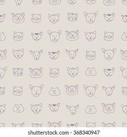 Cute seamless pattern with hand-drawn cat faces