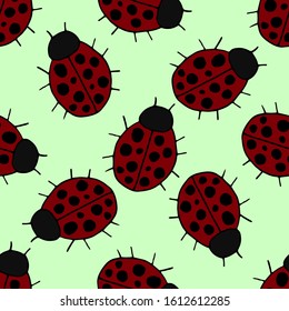 Cute seamless pattern. Hand-drawn ladybug sketch symbol. Vector ladybug element in trendy style. Vector hand drawn illustration of a beautiful background. Perfect for invitations, greeting cards.