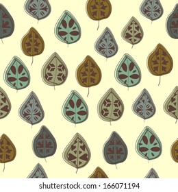 Cute seamless pattern with hand-drawn leaves. Seamless pattern can be used for wallpapers, pattern fills, web page backgrounds, surface textures.