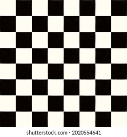 Cute  seamless pattern with hand-drawn  minimalistic black and white  cell grid. Chess board  background.  Simple and stylish trendy abstract fabric design. Check repeated texture.