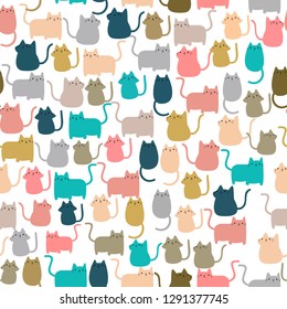 Cute seamless pattern Happy kitty cat kitten Cute cartoon Character,Happy love color theme illustration vector by freehand doodle