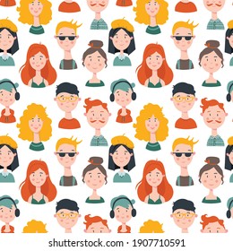 Cute seamless pattern with happy people. Vector illustration.