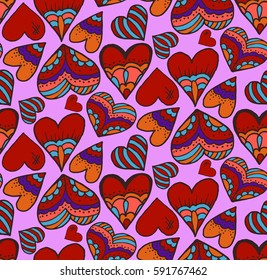 Cute seamless pattern. Heart. Hand drawing. Doodle decoration, design. Sketch. Light pink background