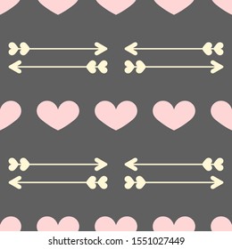 Cute seamless pattern with hearts and arrows. Simple romantic print. Vector illustration.