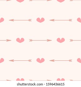 Cute seamless pattern with hearts and arrows. Girly romantic print. Simple vector illustration.