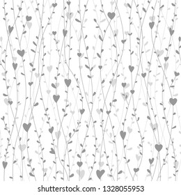 Cute seamless pattern with hearts branches for retro wallpapers, textile prints, or cards. Vector illustration