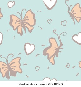 cute seamless pattern with hearts and butterflies in vector