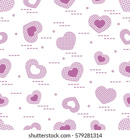 Cute seamless pattern with hearts in cell. Design for banner, flyer, poster or print.