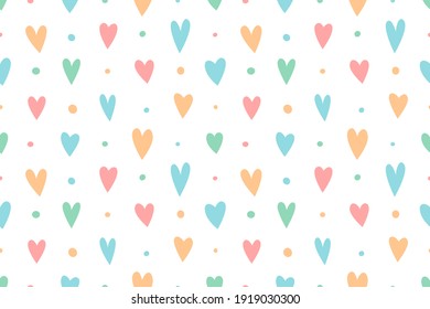 cute seamless pattern with hearts and dots on a white background. vector illustration. background, texture, background.