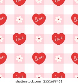 Cute seamless pattern with hearts and flowers. Vector Pastel background. Valentines day and love