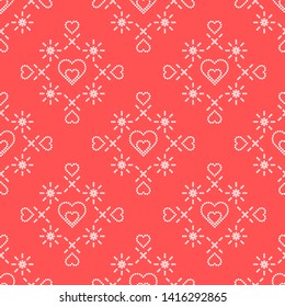 Cute seamless pattern with hearts. Happy Valentine's Day. Romantic background. Design for party card, paper, wrapping, fabric.