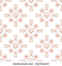 Cute seamless pattern with hearts. Happy Valentine's Day. Romantic background. Design for party card, paper, wrapping, fabric.