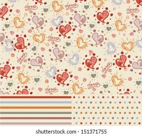 Cute seamless pattern with hearts and love in vector.  Use to make quilts, fabric projects or paper crafts