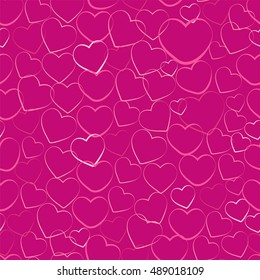 Cute seamless pattern with hearts on the pink background. Texture for girls and women. Romantic vector illustration.