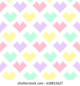 Cute seamless pattern of hearts in pastel colors on a white background.  It can be used for packaging, wrapping paper, textile, phone case etc.
