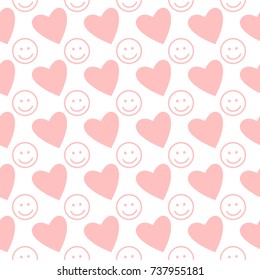 Cute seamless pattern with hearts and smiles.