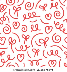 Nettes nahtloses Muster mit Herzen für St. Valentine abstrakte Dekoration, Liebesgeschichte, Hochzeitsbriefpapier, Geschenkverpackung, Verpackung, Social-Media-Grafiken, romantische Stimmung, Baby-Dusche-Party, Textilien, Tapeten, Branding, Grußkarten, Mädchen Geburtstag. Vektorgrafik Konfetti, Bögen, Randlinien handgezeichnet abstrakte Doodles Stil