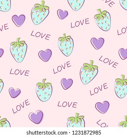 Cute seamless pattern with hearts and strawberries. Love. Vector Illustration.