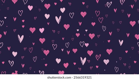 Cute Seamless Pattern with Hearts. Valentine Day Background with Hearts Ornament. Vector cartoon Template for Valentine Day. Romantic Ornament. Not AI