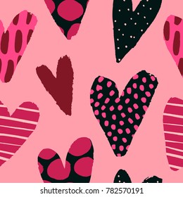 Cute seamless pattern with Hearts. Valentine's day vector texture with hand drawn Hearts.