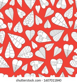 Cute seamless pattern of hearts.  Vector illustration drawn by hand for wedding and children's design, logo and greeting card, fabric, textile, cover, packaging paper.