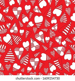 Cute seamless pattern of hearts.  Vector illustration drawn by hand for wedding and children's design, logo and greeting card, fabric, textile, cover, packaging pape