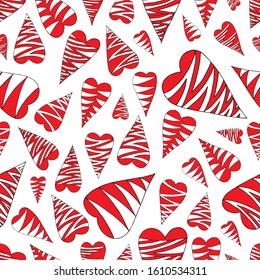 Cute seamless pattern of hearts.  Vector illustration drawn by hand for wedding and children's design, logo and greeting card, fabric, textile, cover, packaging paper
