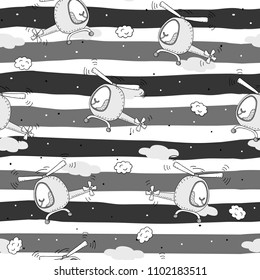 Cute seamless pattern with helicopter cartoon hand drawn vector illustration