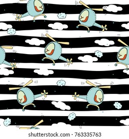 Cute seamless pattern with helicopter cartoon hand drawn vector illustration.