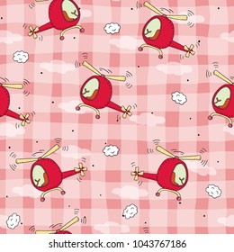 Cute seamless pattern with helicopter cartoon.vector illustration