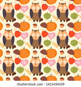 
Cute seamless pattern hello autumn. forest animals and birds. for printing on fabric and paper