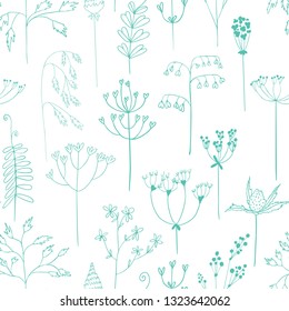 cute seamless pattern with herbs doodles vector isolated