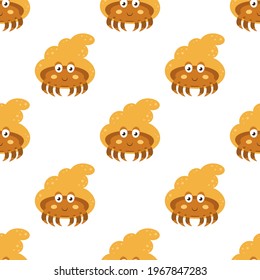 cute seamless pattern with hermit crabs isolated on white, vector illustration