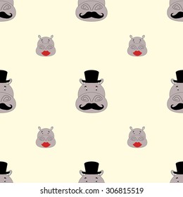 Cute seamless pattern with hippo. Cute hippopotamus. Background, textile, wallpaper template.