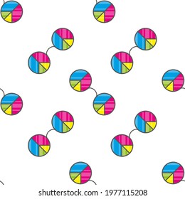 Cute seamless pattern with hippy glasses. White background. Flat style illustration.