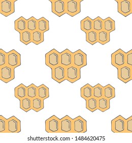Cute seamless pattern with honeycombs. White background. Doodle style illustration. Vector.