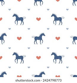 Lindo patrón sin costuras con caballos y corazones en estilo escandinavo