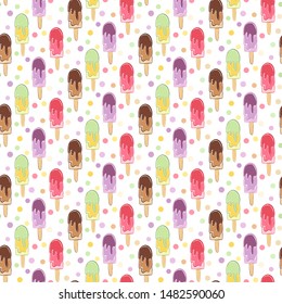 Cute seamless pattern with ice cream. Vector background perfect for wrapping  paper, web design, fabric surface, packaging, kids nursery  interior. 