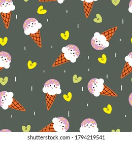 Cute helado de patrón sin fisuras con corazón. para papel de impresión de tela, textil, papel de envoltura de regalo