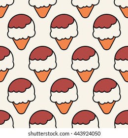  Cute seamless pattern with ice cream cones on white background.Vector illustration.