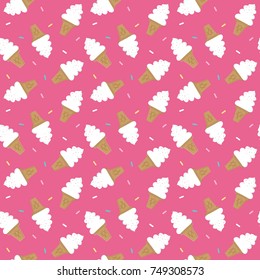 Cute Seamless Pattern of ice cream cone vanilla flavor wallpaper. Vector illustration.