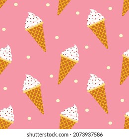 Cute seamless pattern with ice-cream cones. Ice cream pattern. Vector illustration.