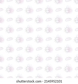 Cute seamless pattern with illustrations in the style of line art on the theme of nature